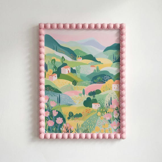 Pastel Mountain Landscape Poster Wildflowers Wall Art Digital Download