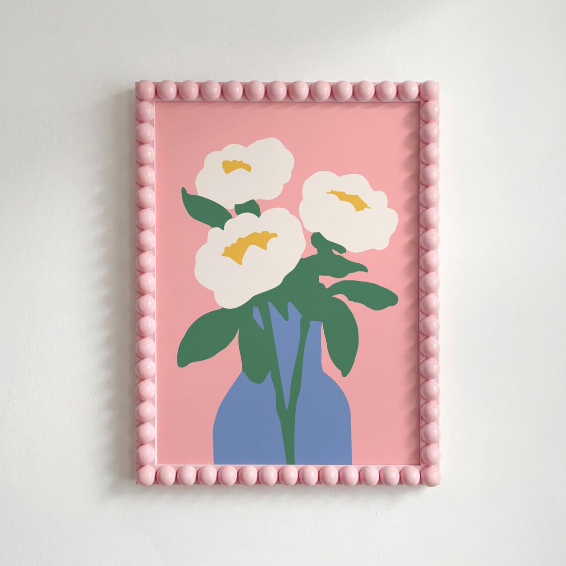 White Peonies Blue Vase Pink Background Floral Still Life Poster