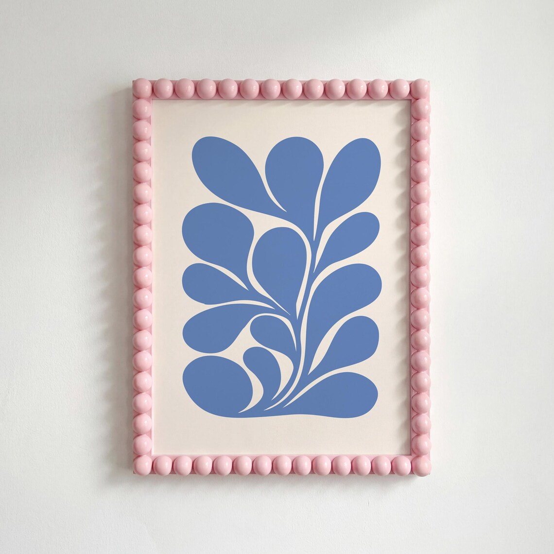 Blue Abstract Botanical Leaf Danish Pastel Minimalist Art Poster