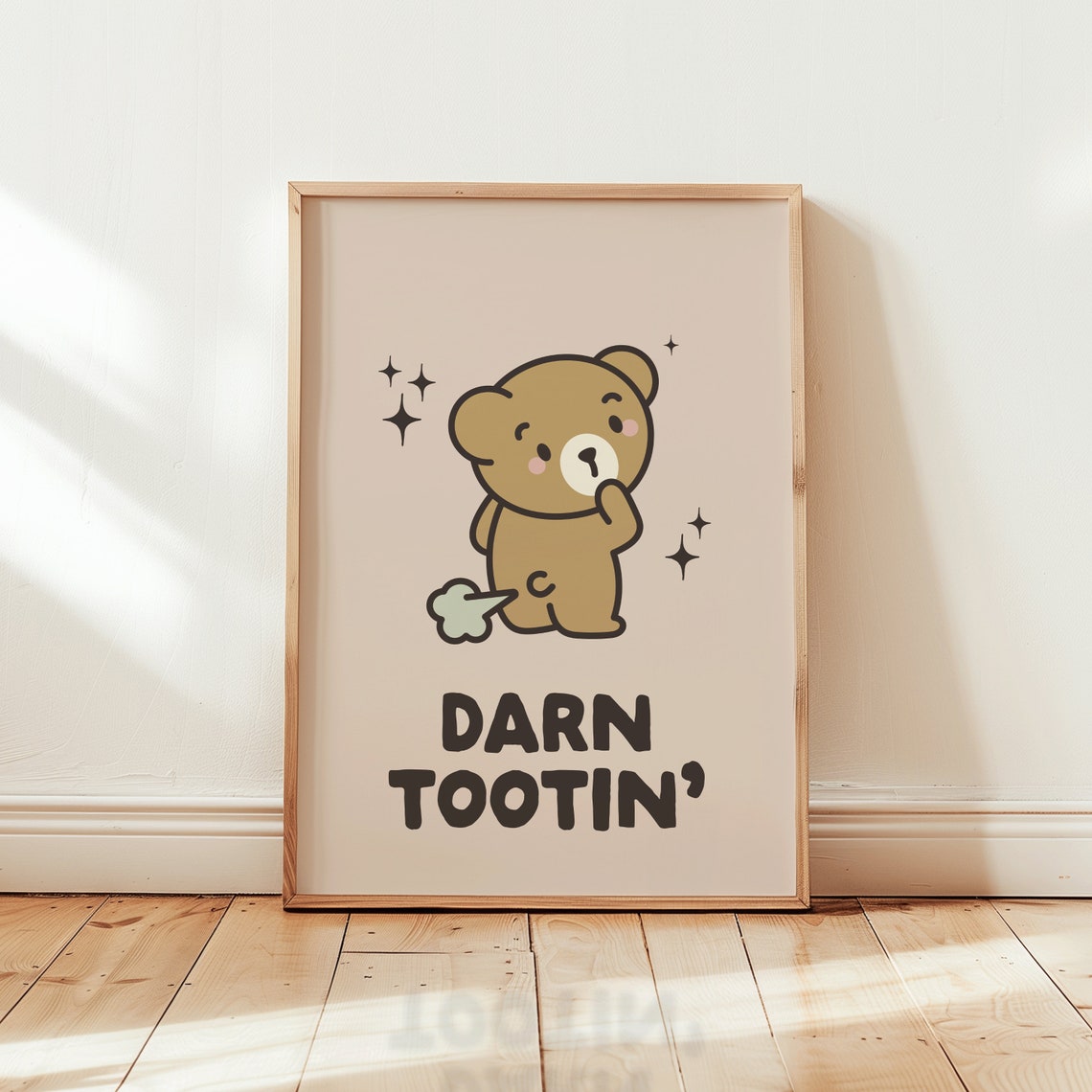 Darn Tootin Funny Cartoon Teddy Bear Bathroom Humor Joke Poster - Image 2
