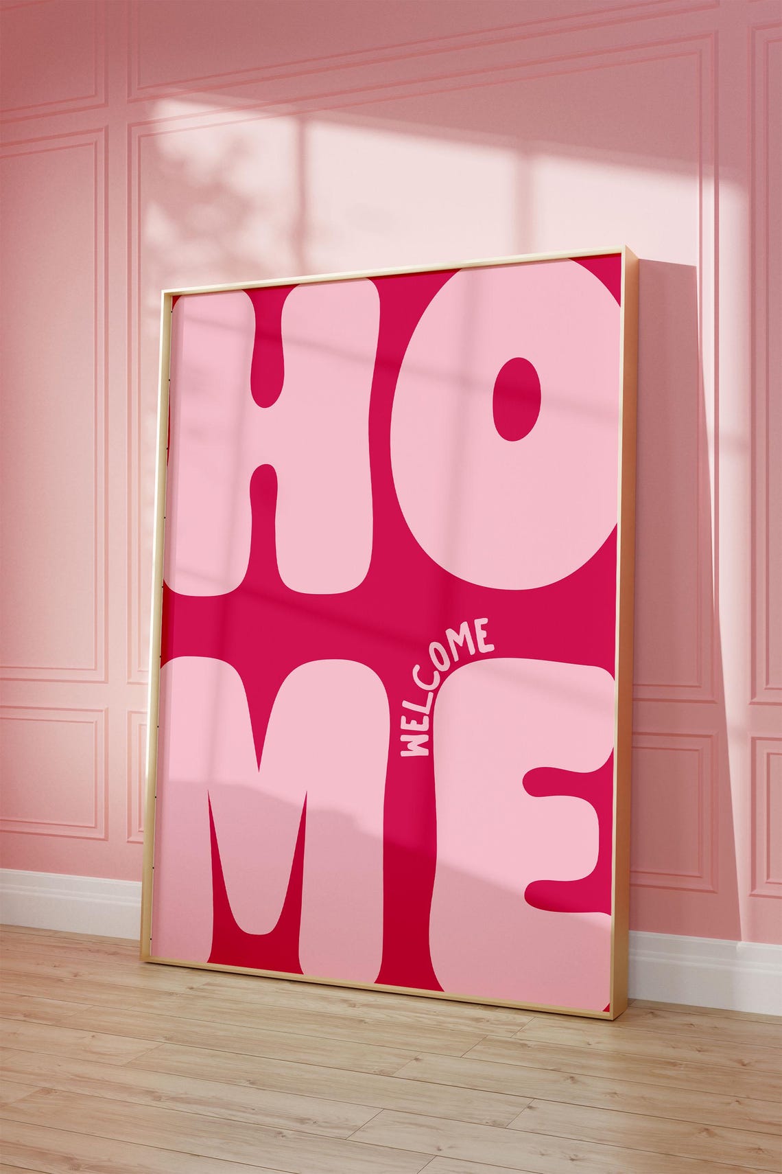 Home Welcome Bold Pink Groovy Typography Entryway Decor Poster
