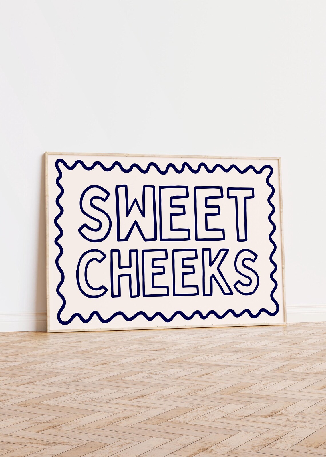Sweet Checks Funny Navy Blue Bathroom Art Print