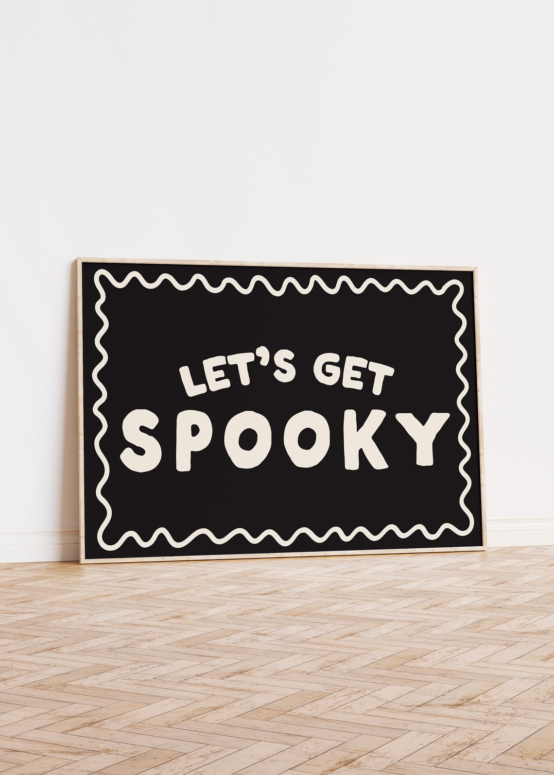 Let's Get Spooky Cream On Black Halloween Retro Quote Poster - Image 2