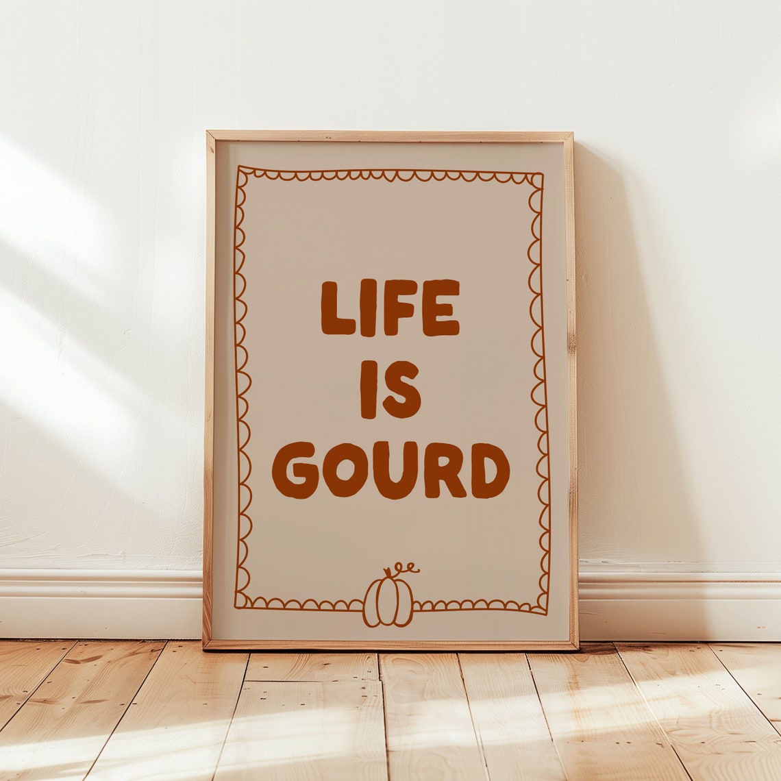 Life Is Gourd Funny Fall Pun Quote Pumpkin Decor Typography Poster - Image 2