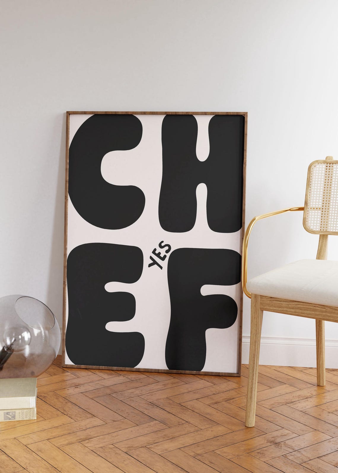 Yes Chef Bold Black Retro Typography Kitchen Wall Decor Poster