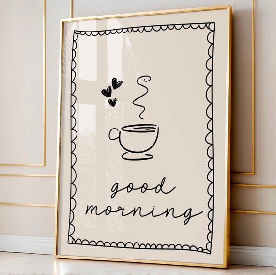 Good Morning Art Print Retro Neutral Black Kitchen Decor Breakfast Nook Tea Coffee Wall
