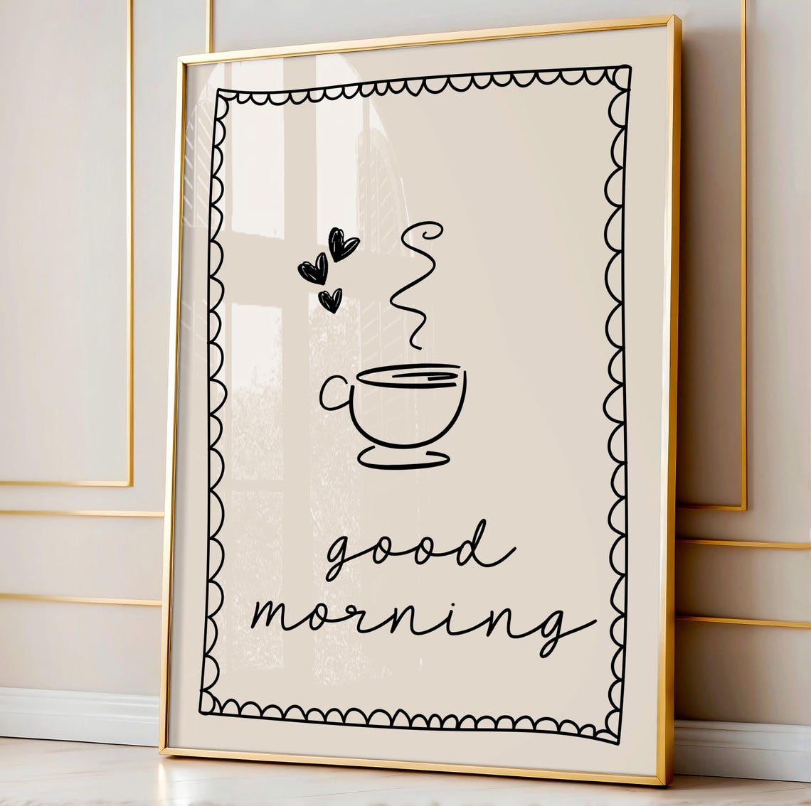 Good Morning Coffee Cup Line Drawing Kitchen Typography Poster