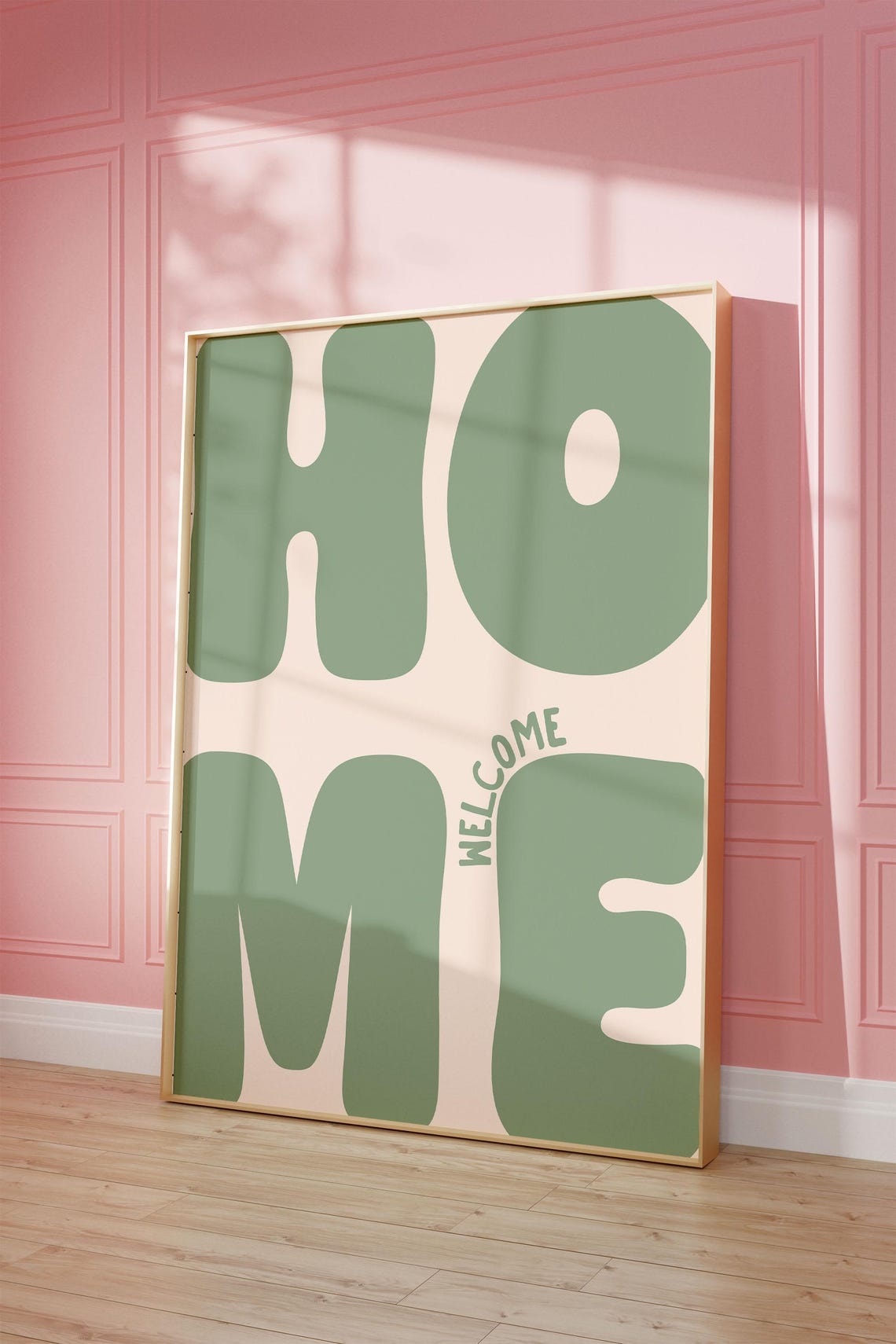 Welcome Home Sage Green Retro Bubble Letters Typography Poster