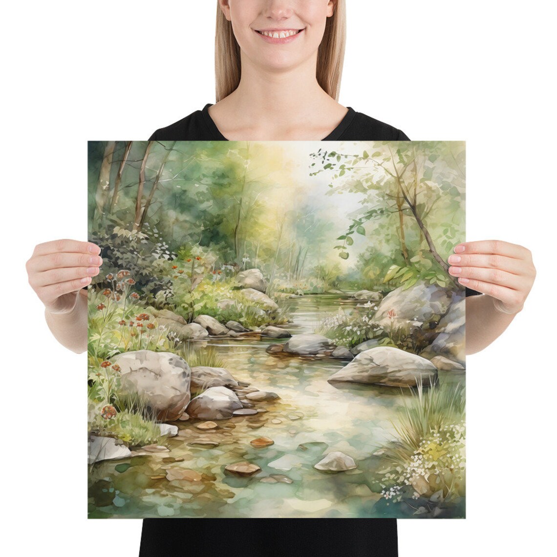 Forest River Watercolor Landscape Art Print - Image 5