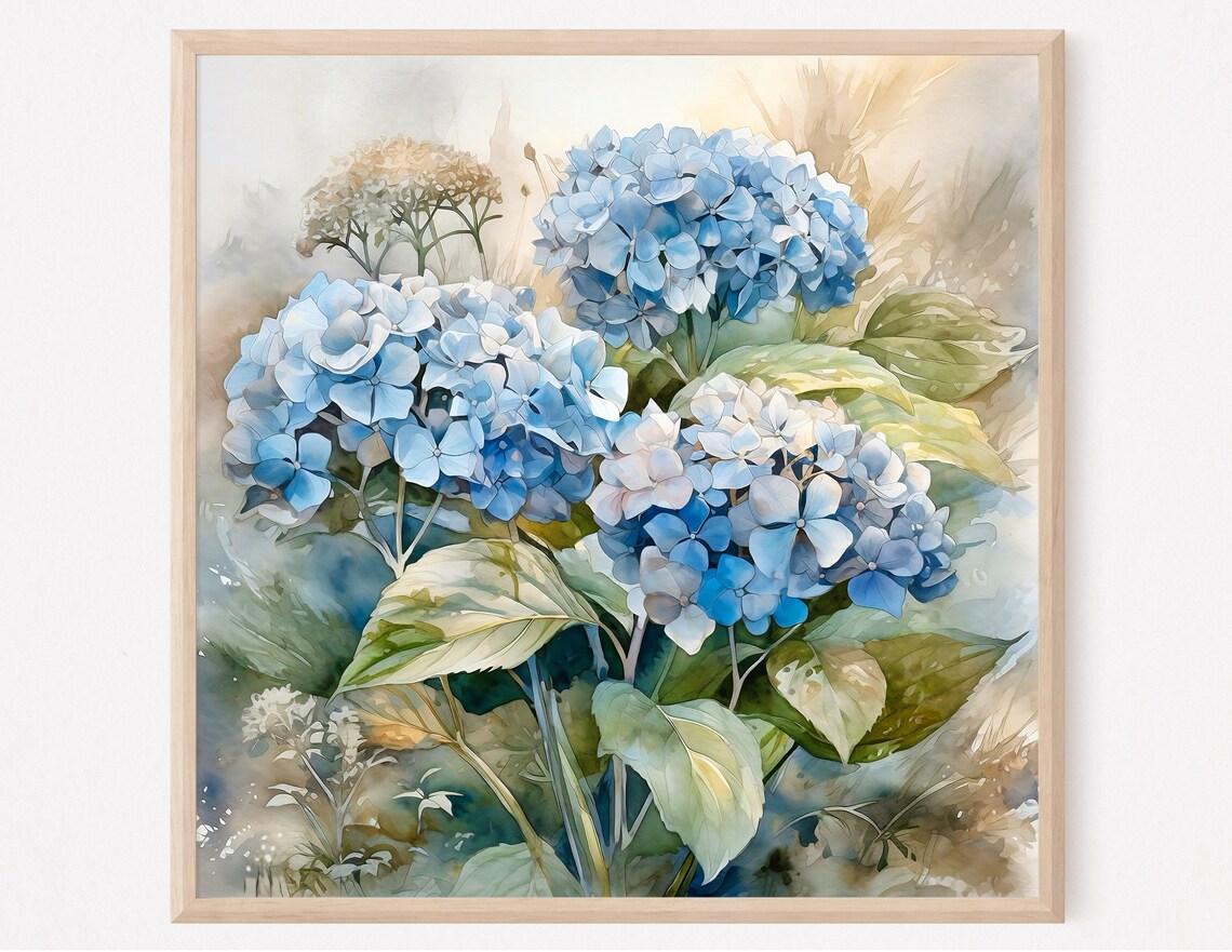 Hydrangea Watercolor Art Print, Botanical Floral Decor