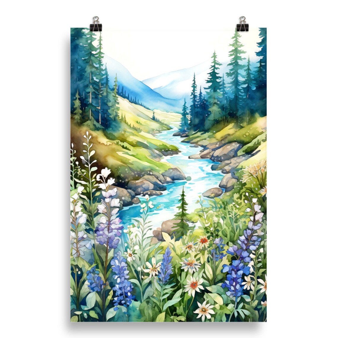Wildflower Meadow Mountain Landscape Art Print - Image 5