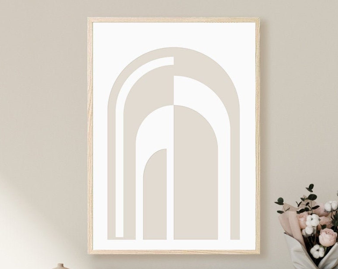 Nested Beige Arch Shapes White Minimalist Modern Architecture Poster