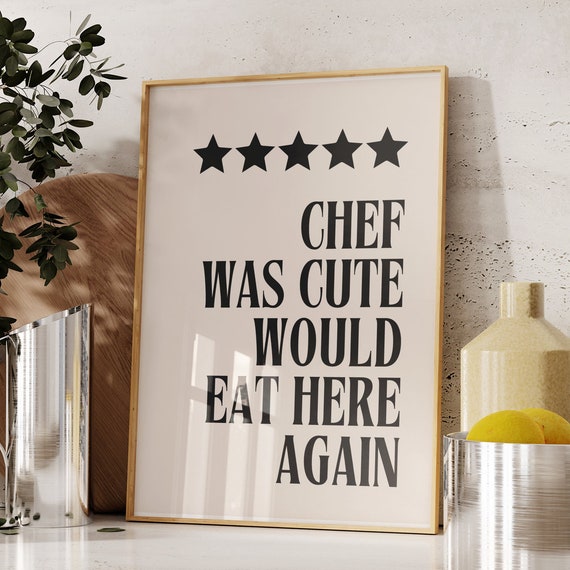 Kitchen Decor Cute Cooking Art Wall Print Minimalist Heart Trendy Black Chef 1