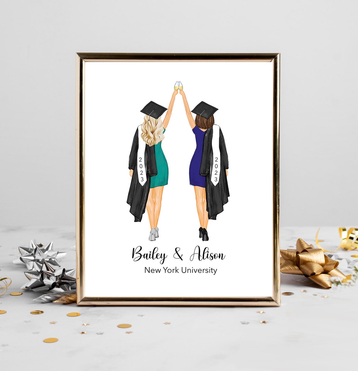 College Graduate Best Friends 2023 Celebration Champagne Portrait Poster - Image 2