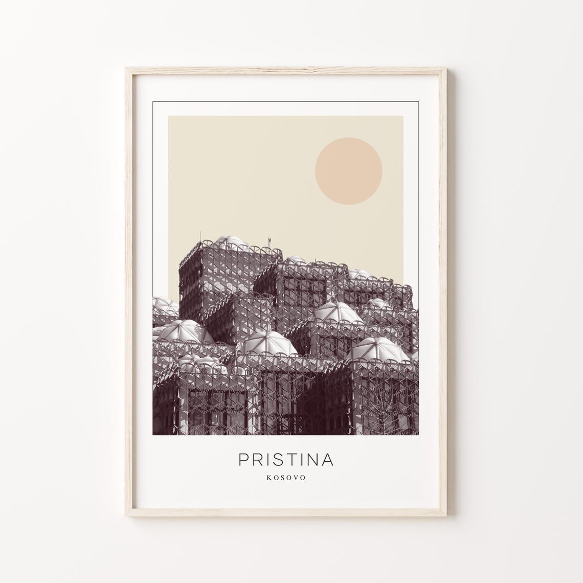 Pristina National Library Lattice Minimalist Kosovo Travel Poster