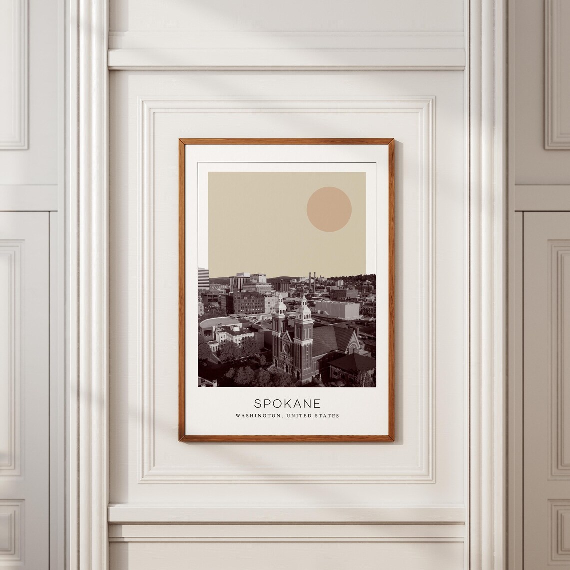 Spokane Downtown Cathedral Aerial Minimalist Washington Travel Poster - Image 2