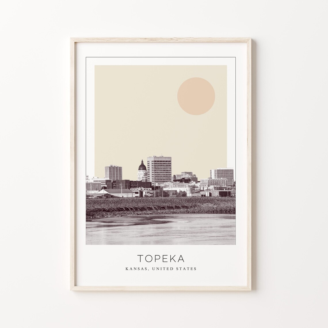 Topeka Kansas Capitol Dome River Skyline Minimalist Travel Poster