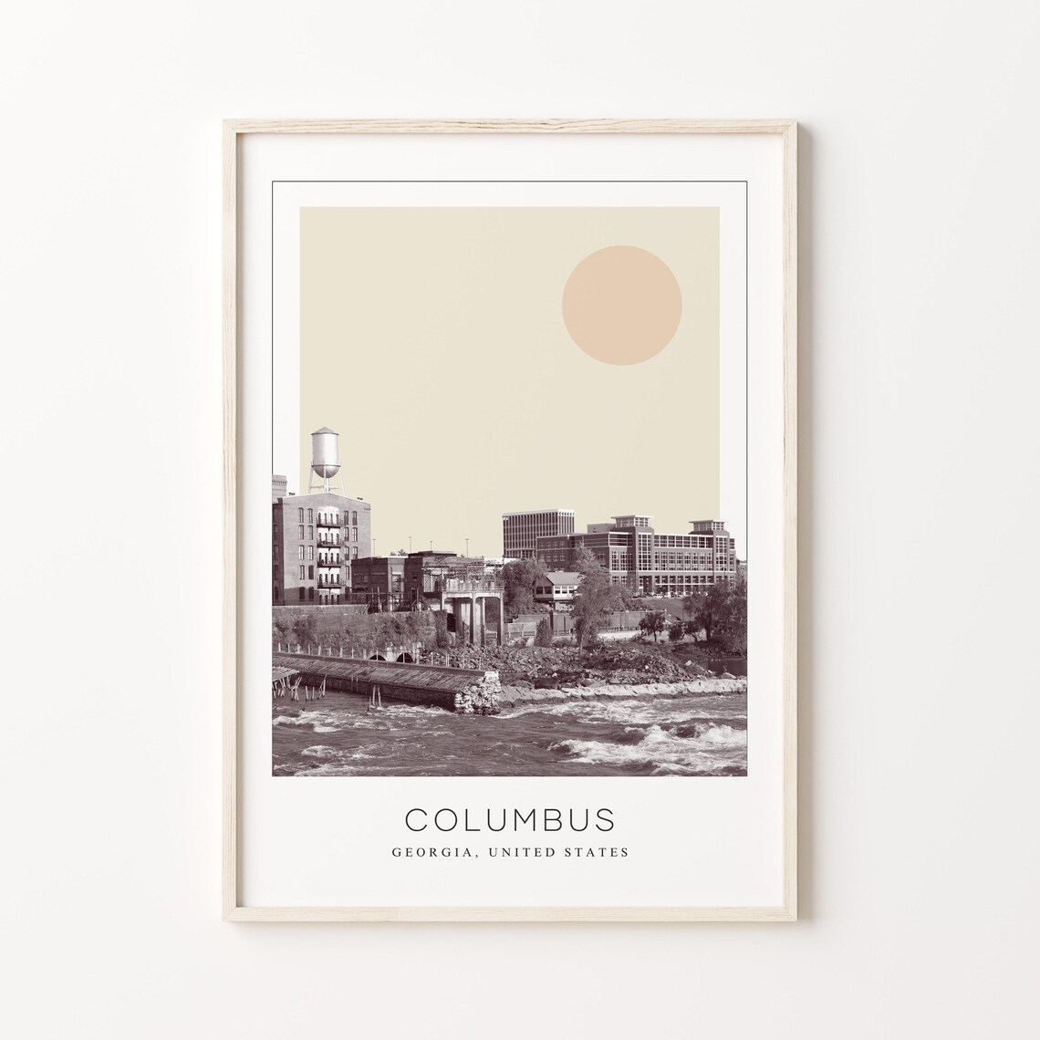 Columbus Georgia Riverfront Rapids Water Minimalist Travel Poster