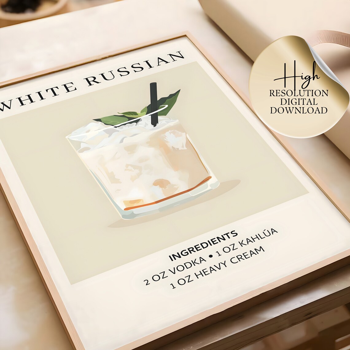 White Russian Cocktail Recipe Art Modern Bar Cart Kitchen Print - Image 2