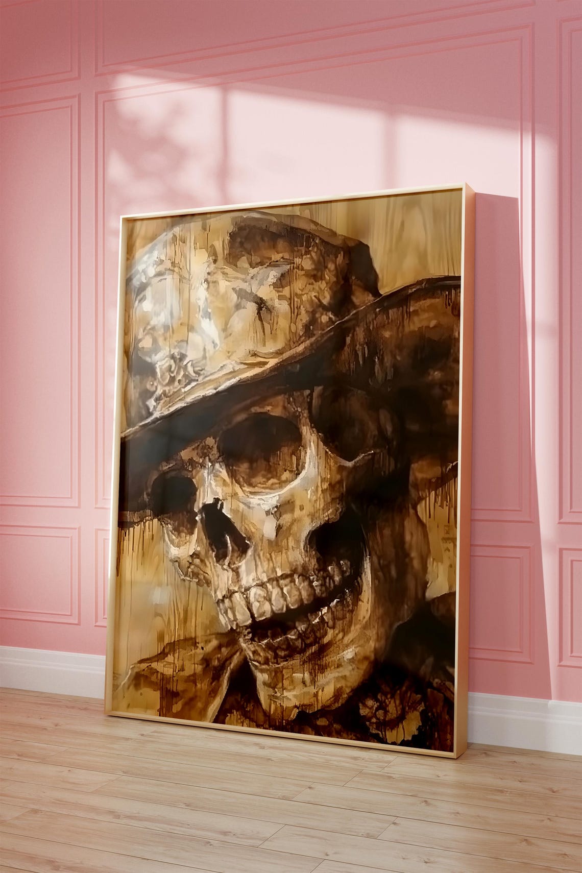 Sepia Skull Wide Brim Hat Vintage Moody Halloween Art Poster - Image 4