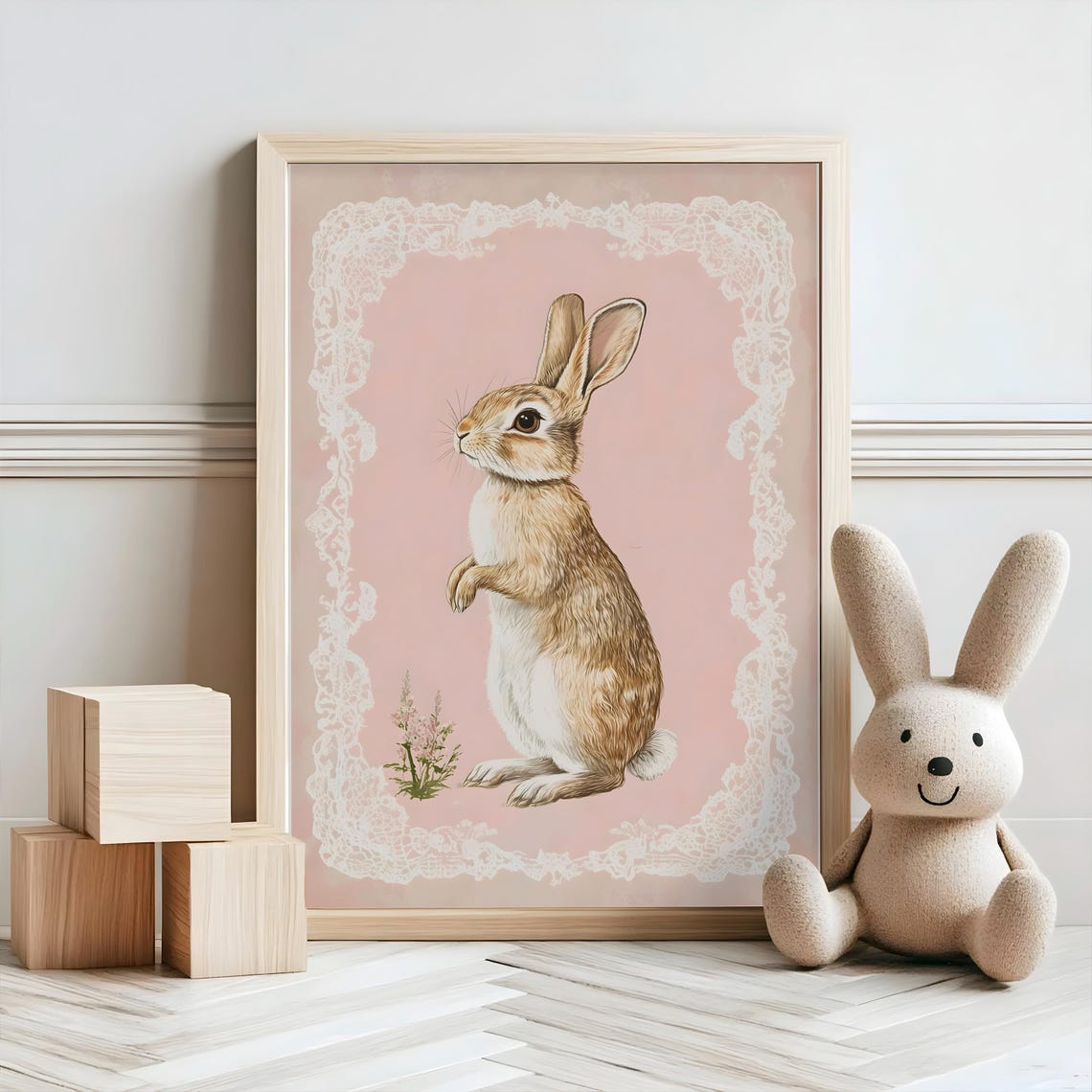 Bunny Nursery Decor Baby Room Wall Art Nursery Decor Prints Animal Boho Kids Room Decor Instant Playroom Print - Image 2