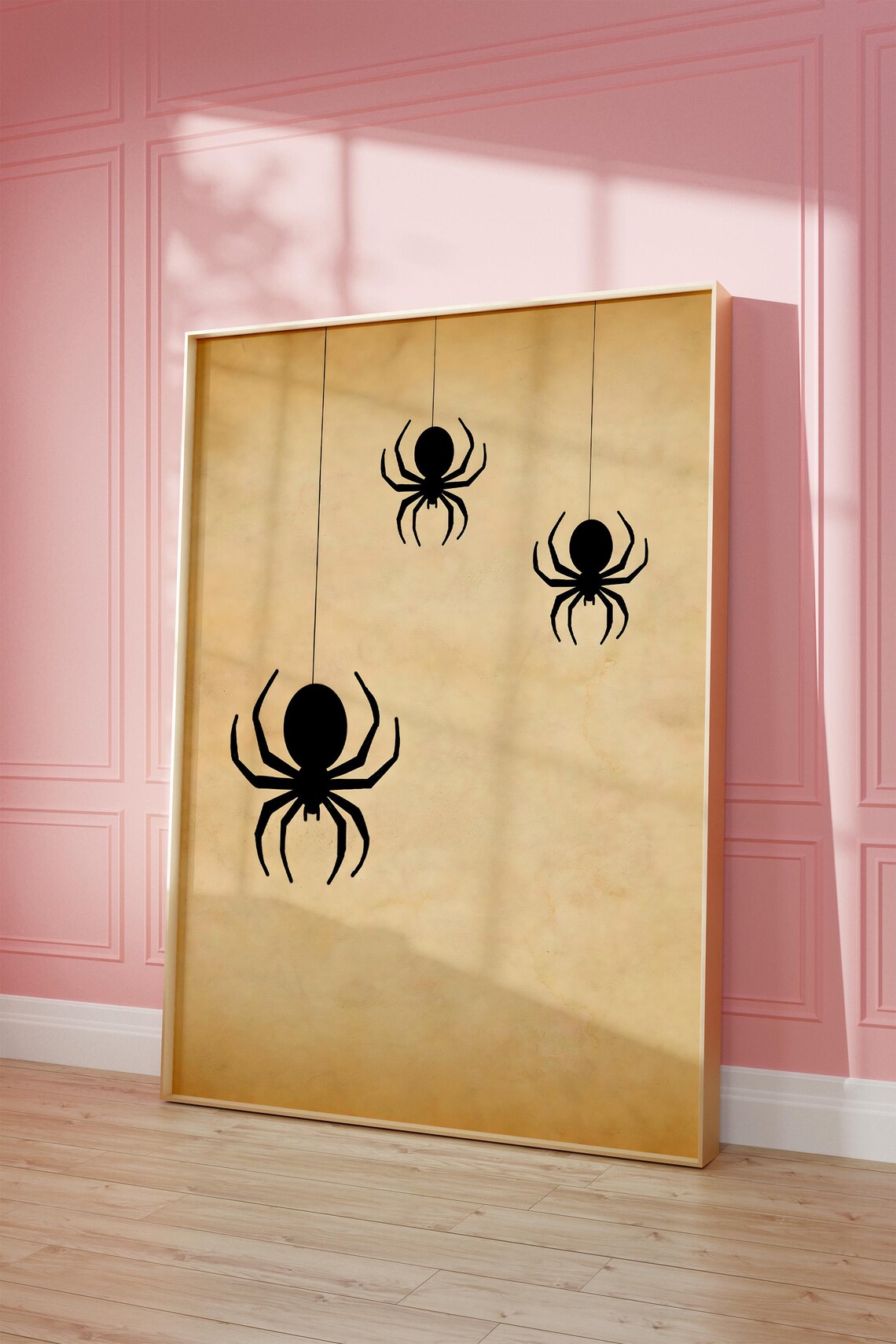 Hanging Black Spiders Vintage Paper Minimal Halloween Art Poster - Image 4