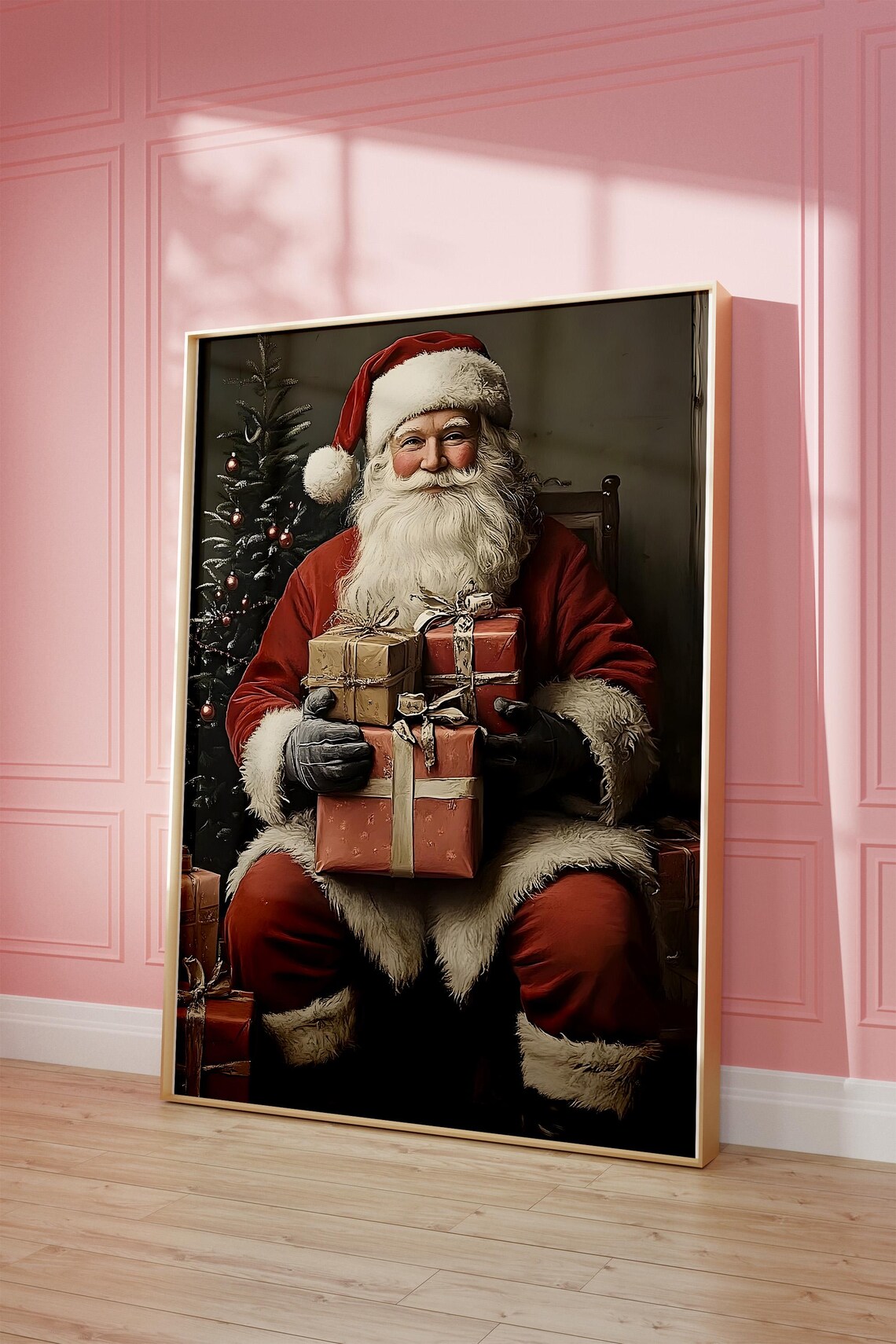 Vintage Santa Claus Holding Gifts Classic Christmas Portrait Poster - Image 3