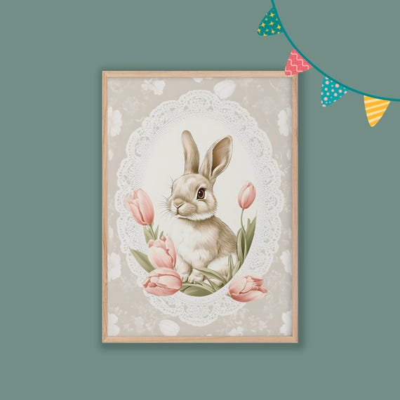 Bunny Nursery Decor Baby Room Wall Art Nursery Decor Prints Animal Boho Kids Room Decor Instant Playroom Print