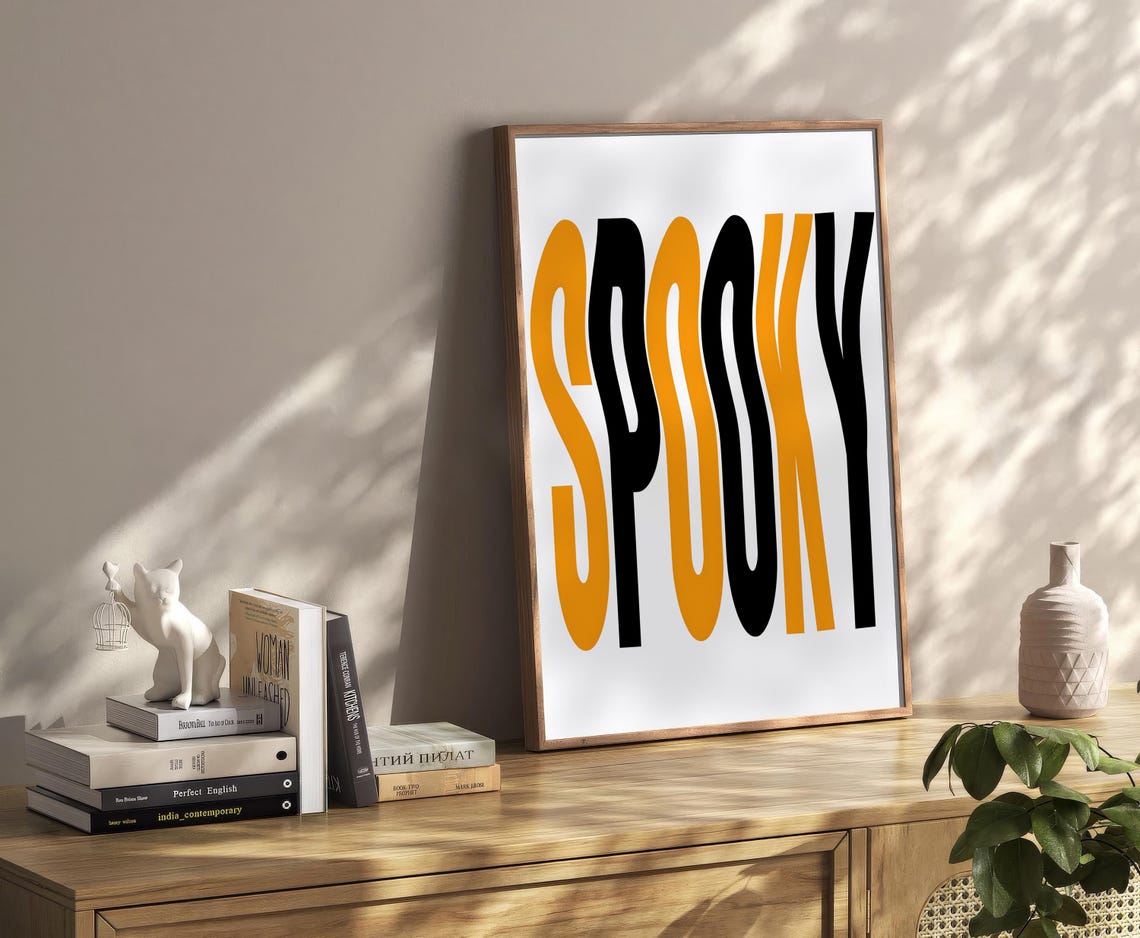 Wavy Spooky Black Orange Retro Halloween Typography Decor Poster