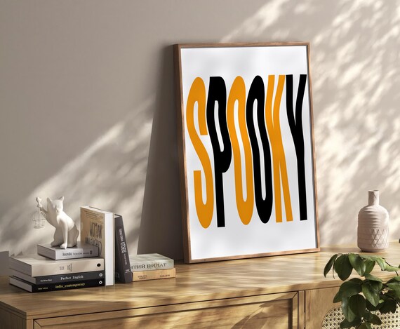 Wavy Spooky Black Orange Retro Halloween Typography Decor Poster