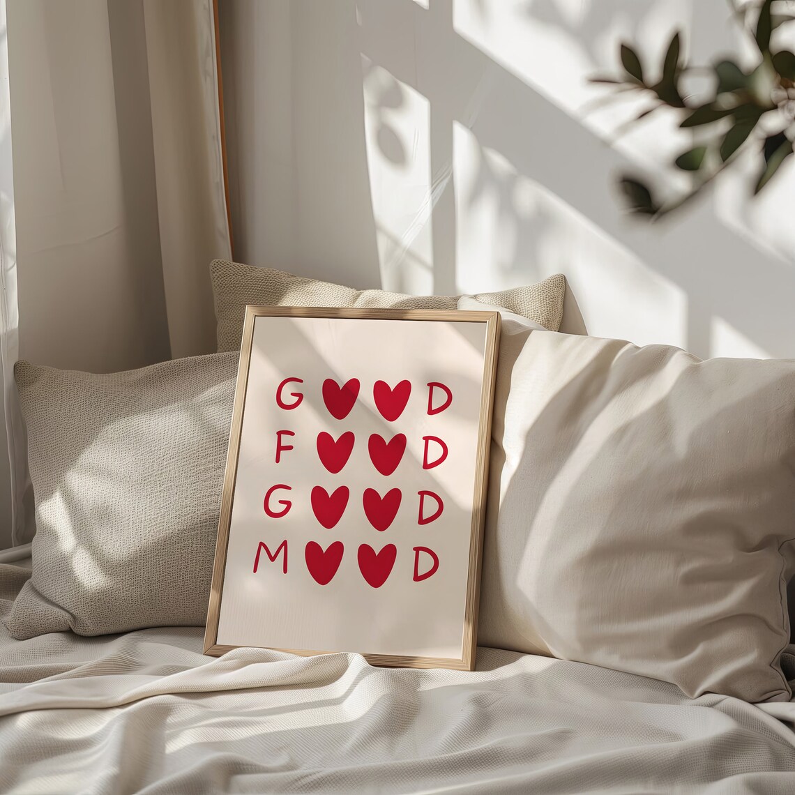Good Food Scattered Letters Red Hearts Minimalist Kitchen Poster - Image 2