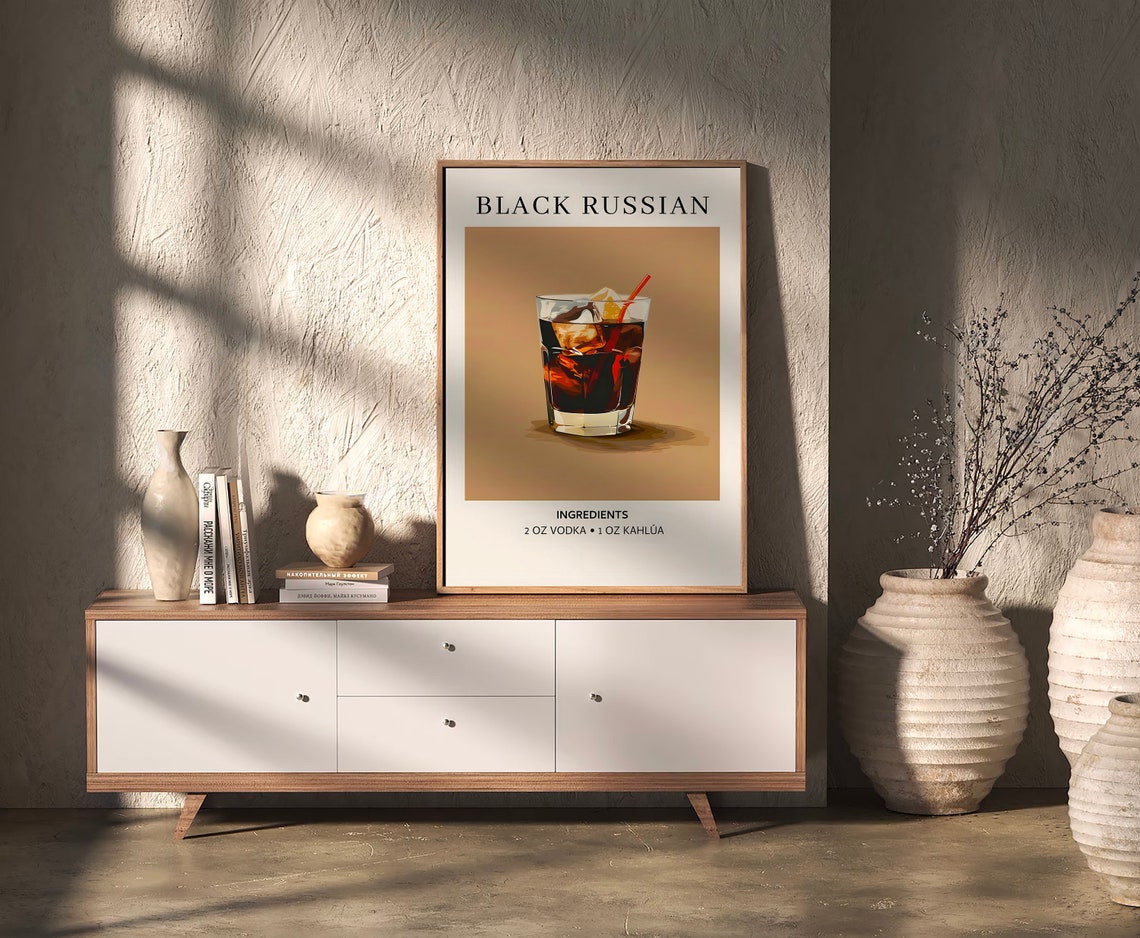 Black Russian Cocktail Recipe Retro Bar Cart Kitchen Wall Art - Image 2