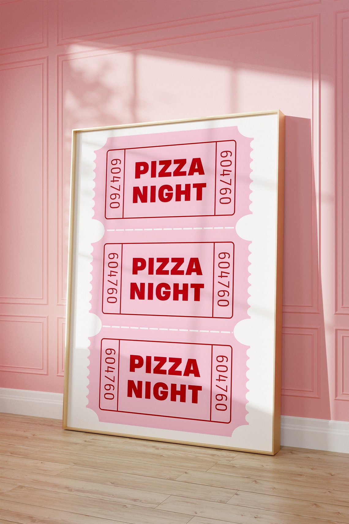 Fun Pizza Night Ticket Stub Retro Kitchen Decor Pink Wall Art - Image 3