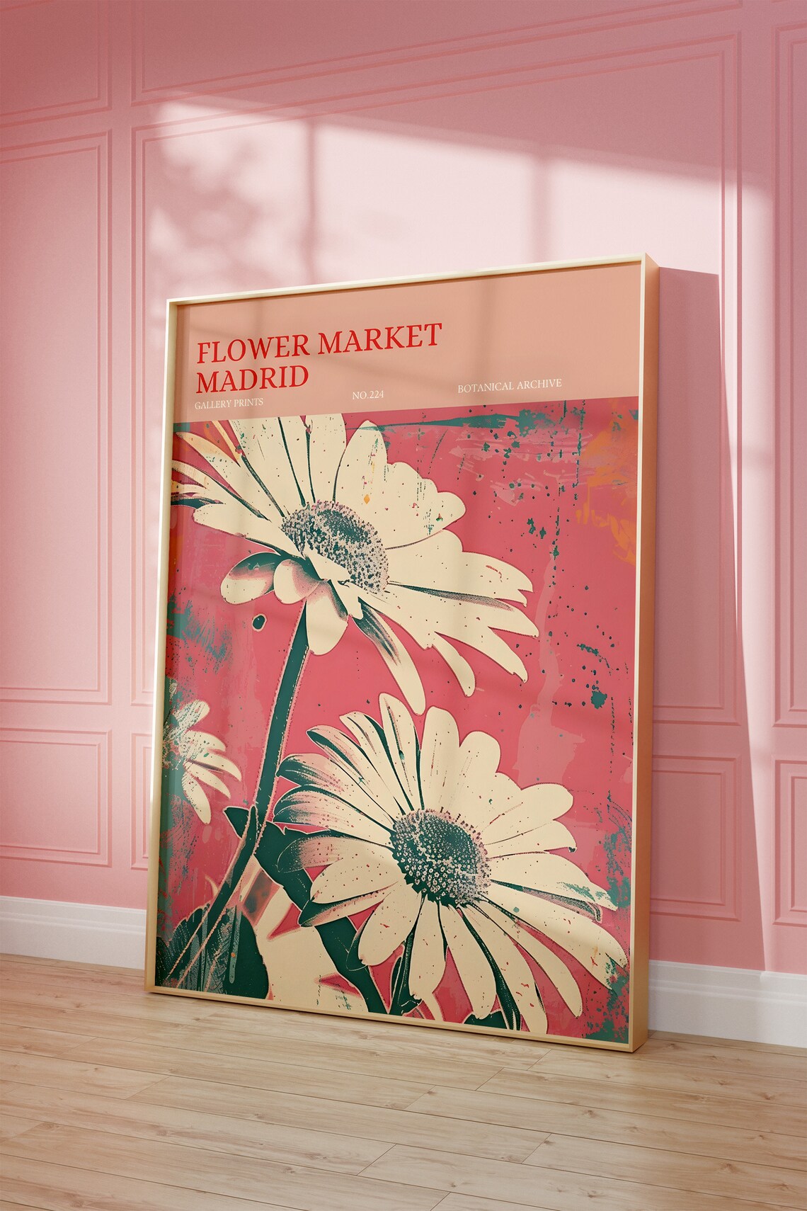 Madrid Flower Market Daisy Pop Art Botanical Coral Pink Poster