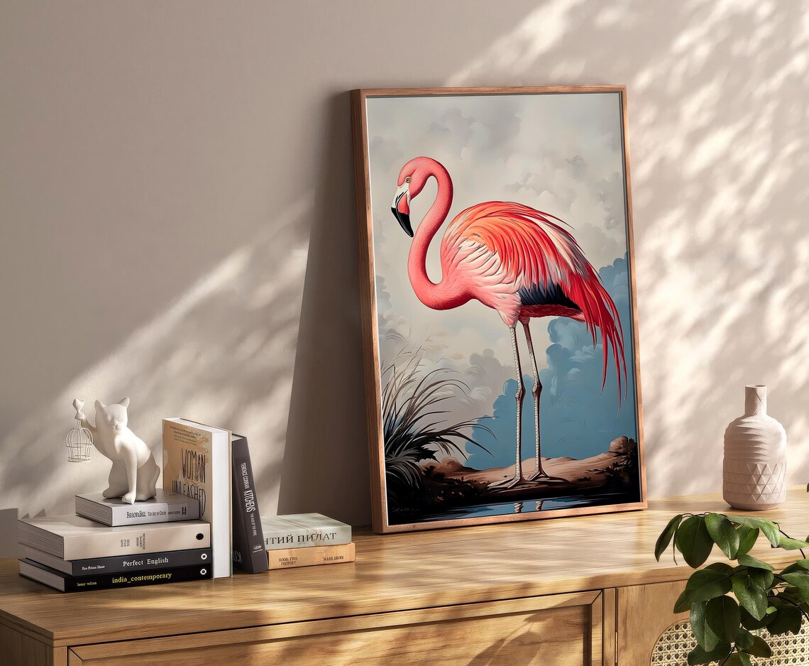 Tropical Pink Flamingo Vintage Wildlife Painting Marsh Birds Poster - Image 2