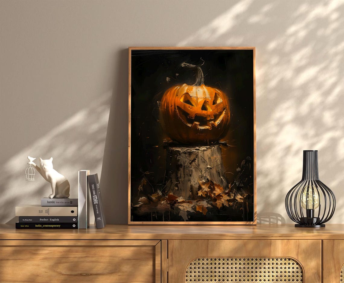 Glowing Jack O Lantern Tree Stump Dark Moody Halloween Poster - Image 5
