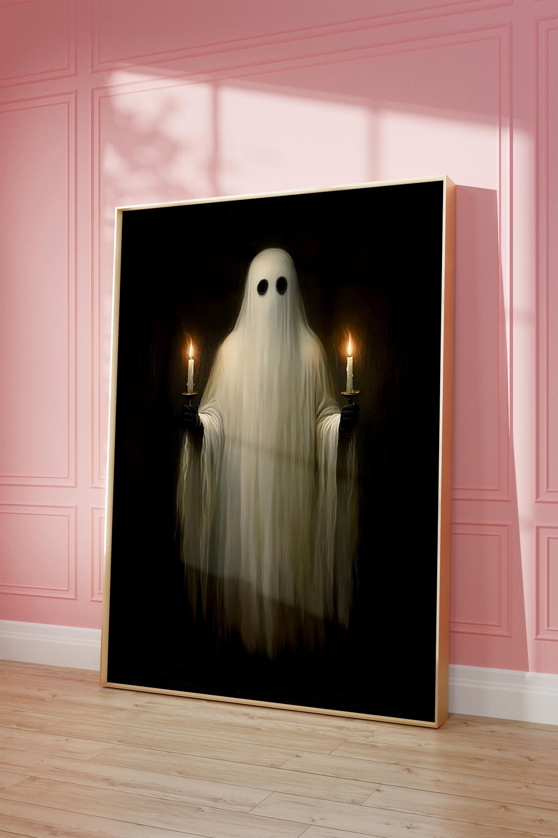 Ghost Holding Candles Dark Spooky Vintage Halloween Art Poster - Image 4