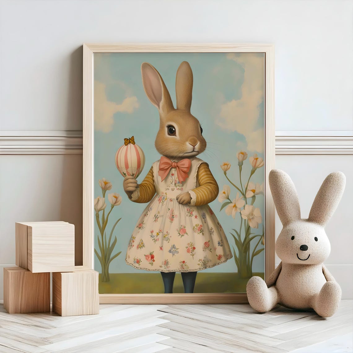 Bunny Nursery Decor Baby Room Wall Art Nursery Decor Prints Animal Boho Kids Room Decor Instant Playroom Print - Image 2