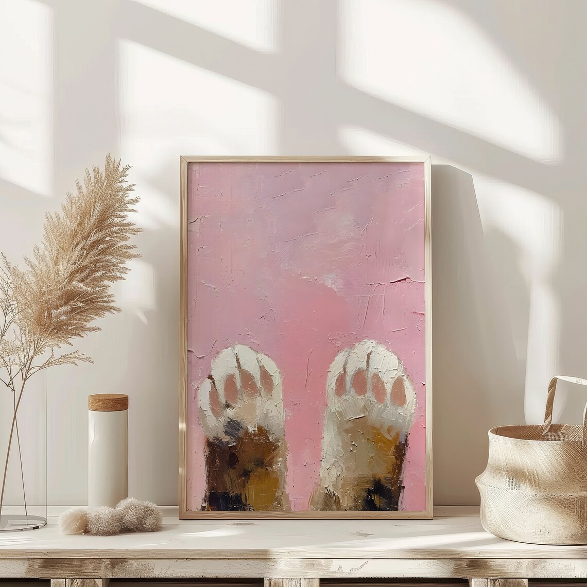 Pink Cat Paws Textured Impasto Oil Painting Cute Kitty Poster