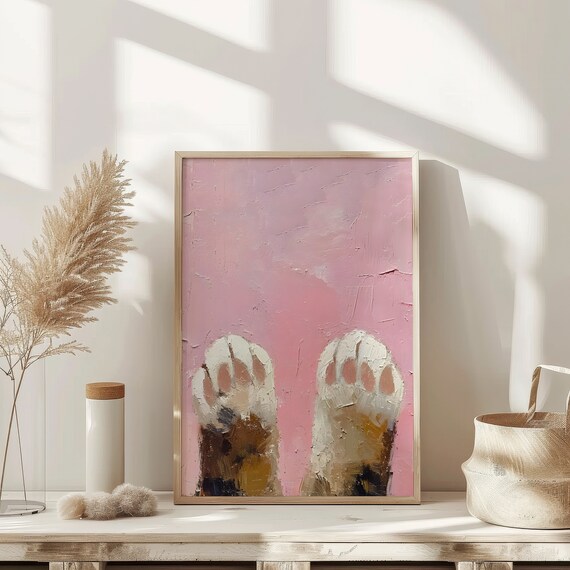 Pink Cat Paws Textured Impasto Oil Painting Cute Kitty Poster