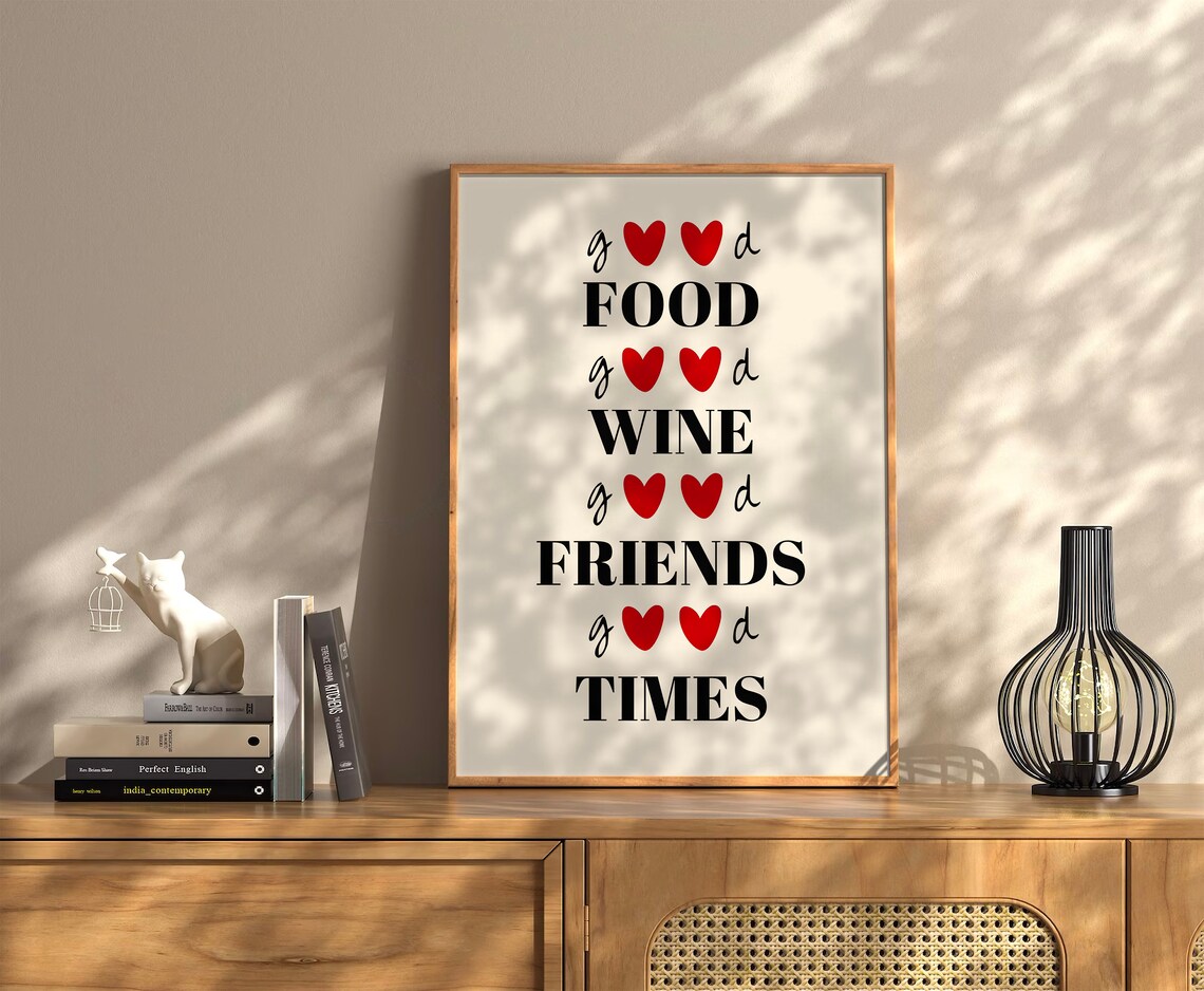 Good Food Good Wine Good Friends Good Times Typography Print - Image 3
