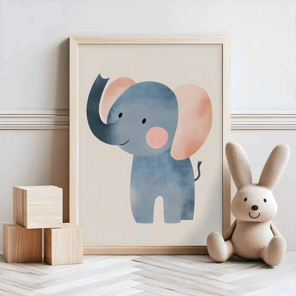 Cute Blue Elephant Trunk Up Watercolor Pastel Nursery Kids Poster - Image 2