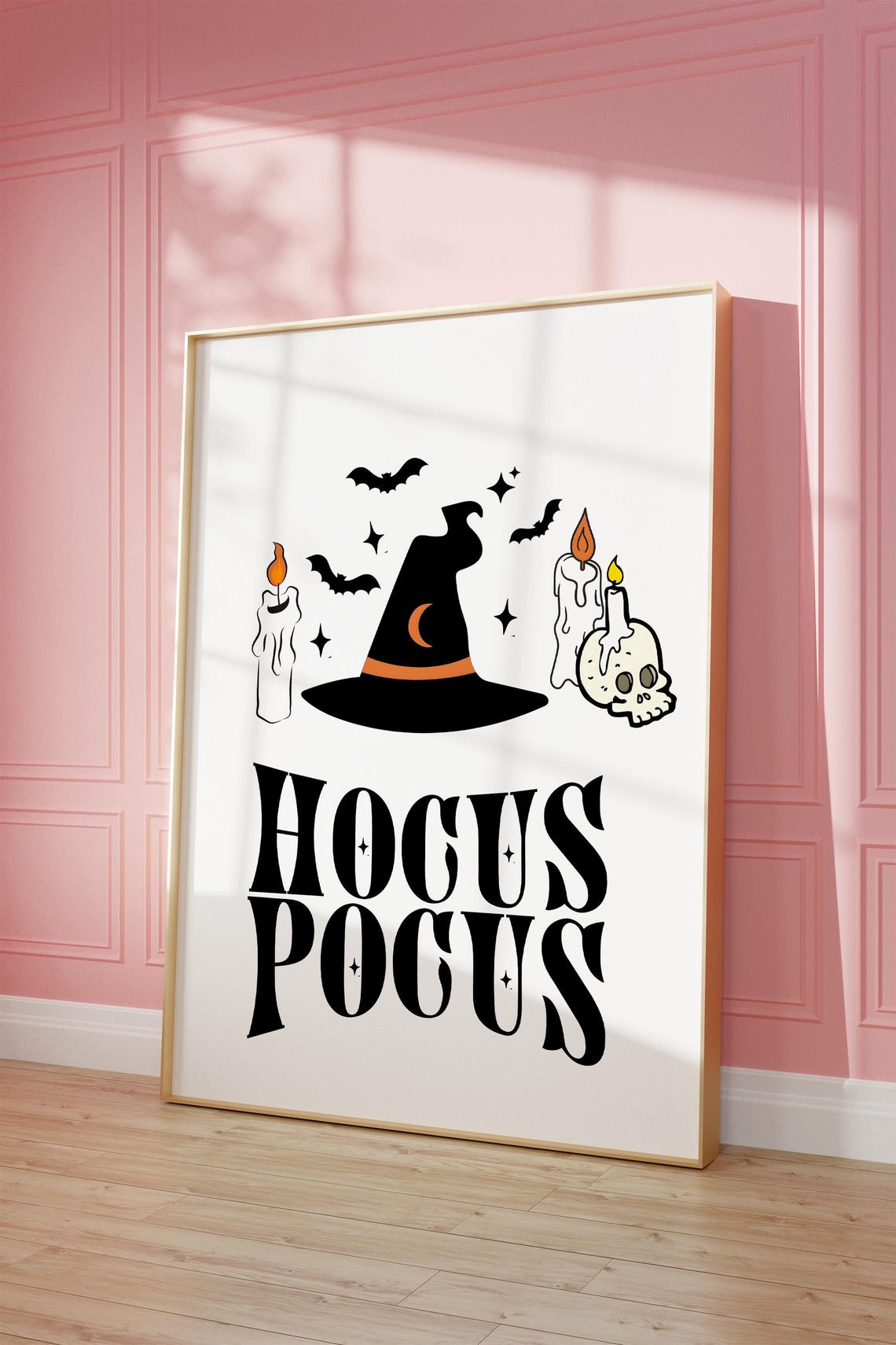 Hocus Pocus Witch Hat Bats Candles and Skull Halloween Poster - Image 4