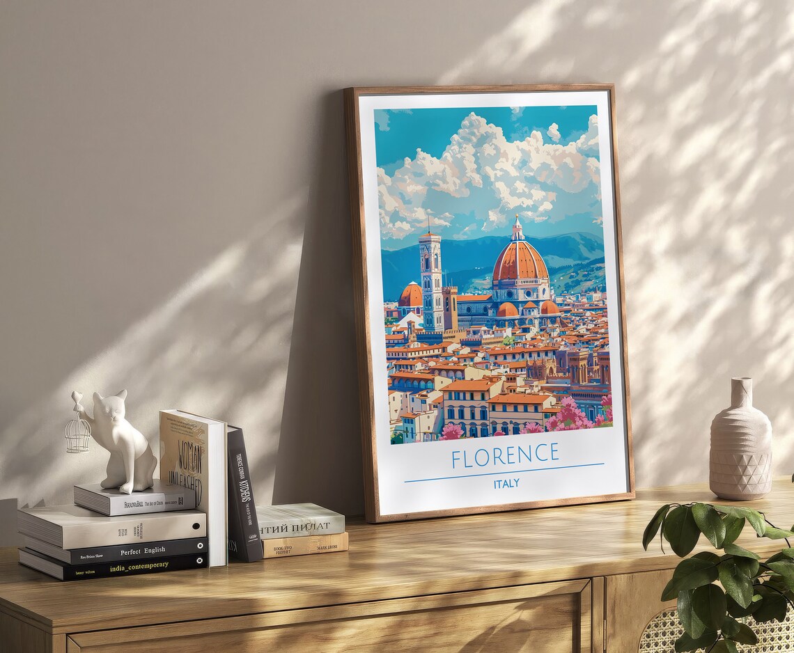 Florence Italy Duomo Cathedral Retro Travel Sunny Tuscany Poster