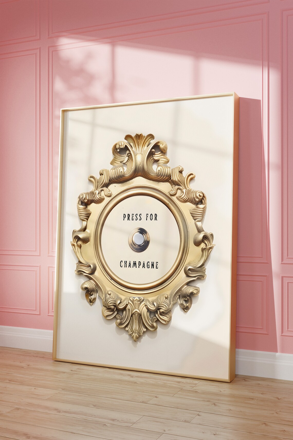 Press For Champagne Ornate Gold Doorbell Funny Bar Cart Poster - Image 2
