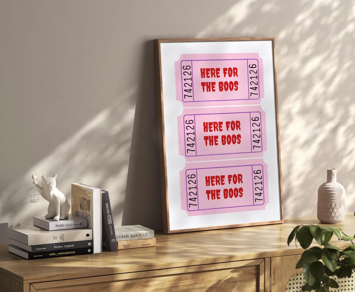 Here For The Boos Pink Ticket Stub Halloween Party Decor Poster