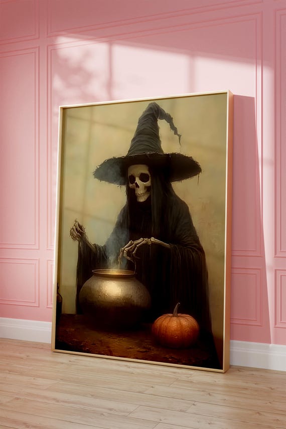 Witch Halloween Vintage Wall Art Dark Academia Decoration Print Retro Decor Apartment Moody Poster Instant