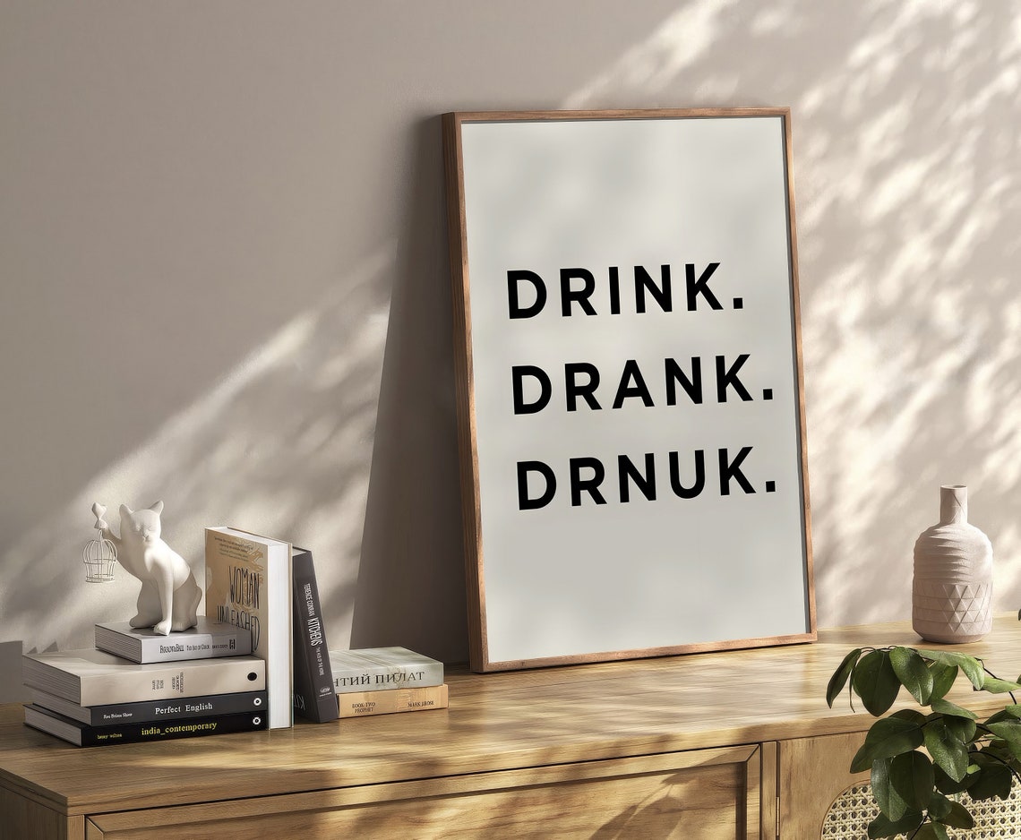 Drink Drank Drnuk Funny Bar Quote Print Retro Home Bar Wall Decor - Image 3