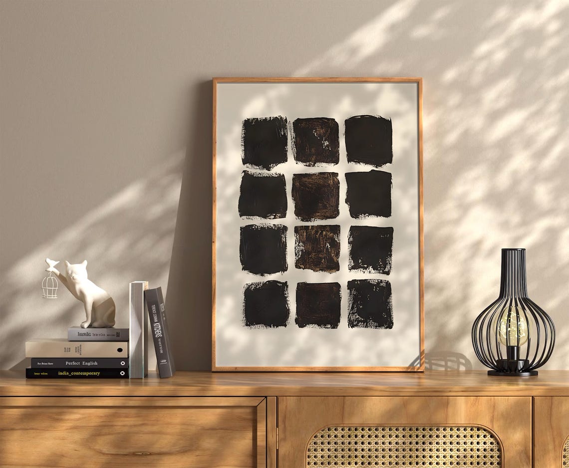 Black Squares Grid Abstract Minimalist Bold Brushstroke Art Poster