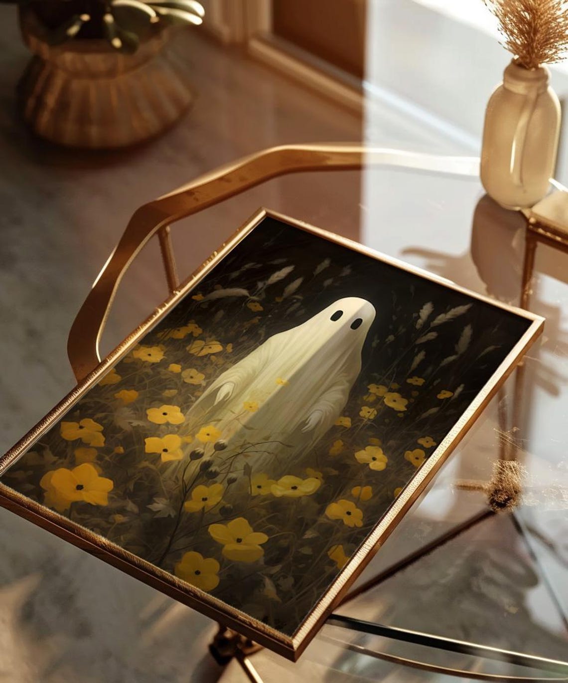 Ghost In Yellow Wildflower Field Dark Moody Halloween Poster - Image 4
